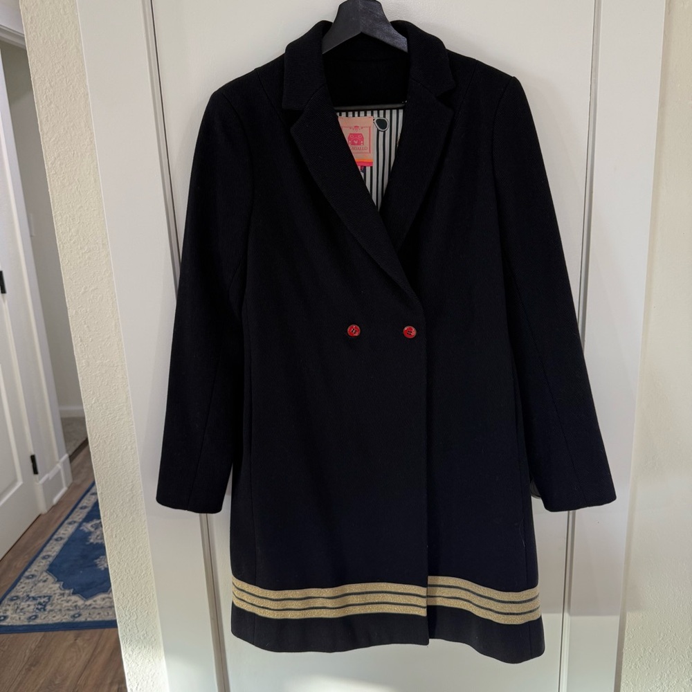 Vilagallo Navy Blue Coat with Gold Stripes